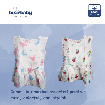 Baby Girl Organic Cotton Sleeveless Frock-Size(3M-6M)-Pack of 2-Assorted Prints 2