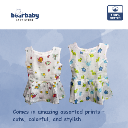 Baby Girl Organic Cotton Sleeveless Frock-Size(3M-6M)-Pack of 2-Assorted Prints 4