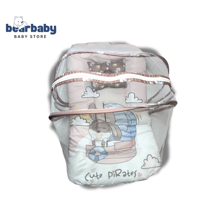 Baby Bed with Thick Mattress & Mosquito Net & Neck Pillowwith Zip Closure-Back to School