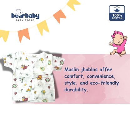 Baby Unisex Organic Cotton Muslin  Half Sleeves  Jhabla & Payjama Set - Size 6m-9m-Lion Print