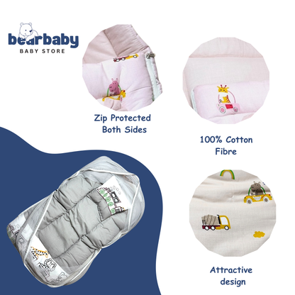 Premium EmbroideryBaby Bed with Thick Mattress & Mosquito Net & Neck Pillowwith Zip Closure