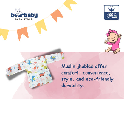 Baby Unisex Organic Cotton Muslin Full Sleeves Jhabla & Payjama Set - Size 9m-12m-Rino Print