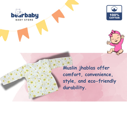 Baby Unisex Organic Cotton Muslin Full Sleeves Jhabla & Payjama Set - Size 6m-9m-Sun Print