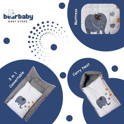 Embroidery Premium Baby Sleeping Bag/ Carry Nest/Mattress/Elephant Print