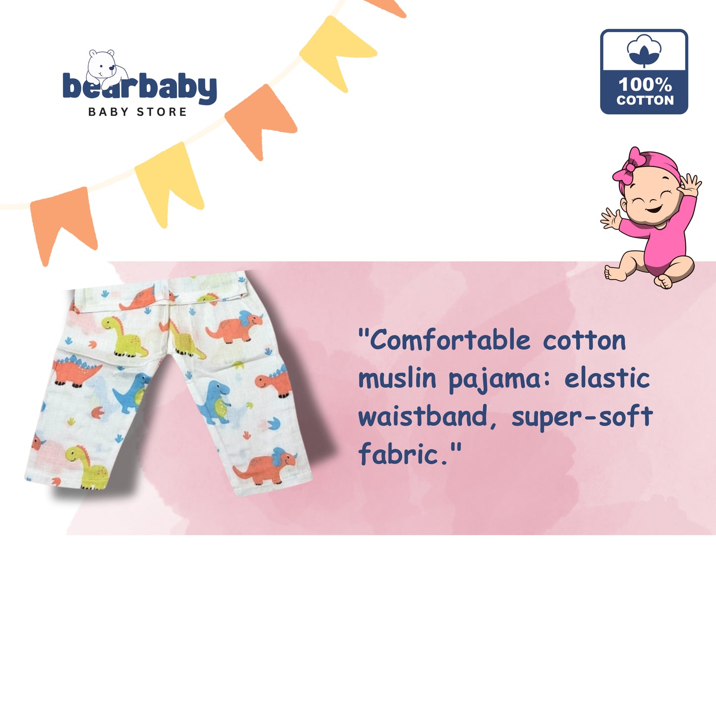 Baby Unisex Organic Cotton Muslin Full Sleeves Jhabla & Payjama Set - Size 9m-12m-Rino Print