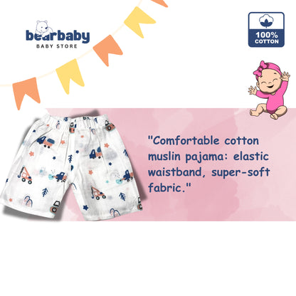 Baby Unisex Organic Cotton Muslin  Half Sleeves  Jhabla & Payjama Set - Size 6m-9m-Truck Print