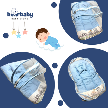Premium EmbroideryBaby Bed with Thick Mattress & Mosquito Net & Neck Pillowwith Zip Closure