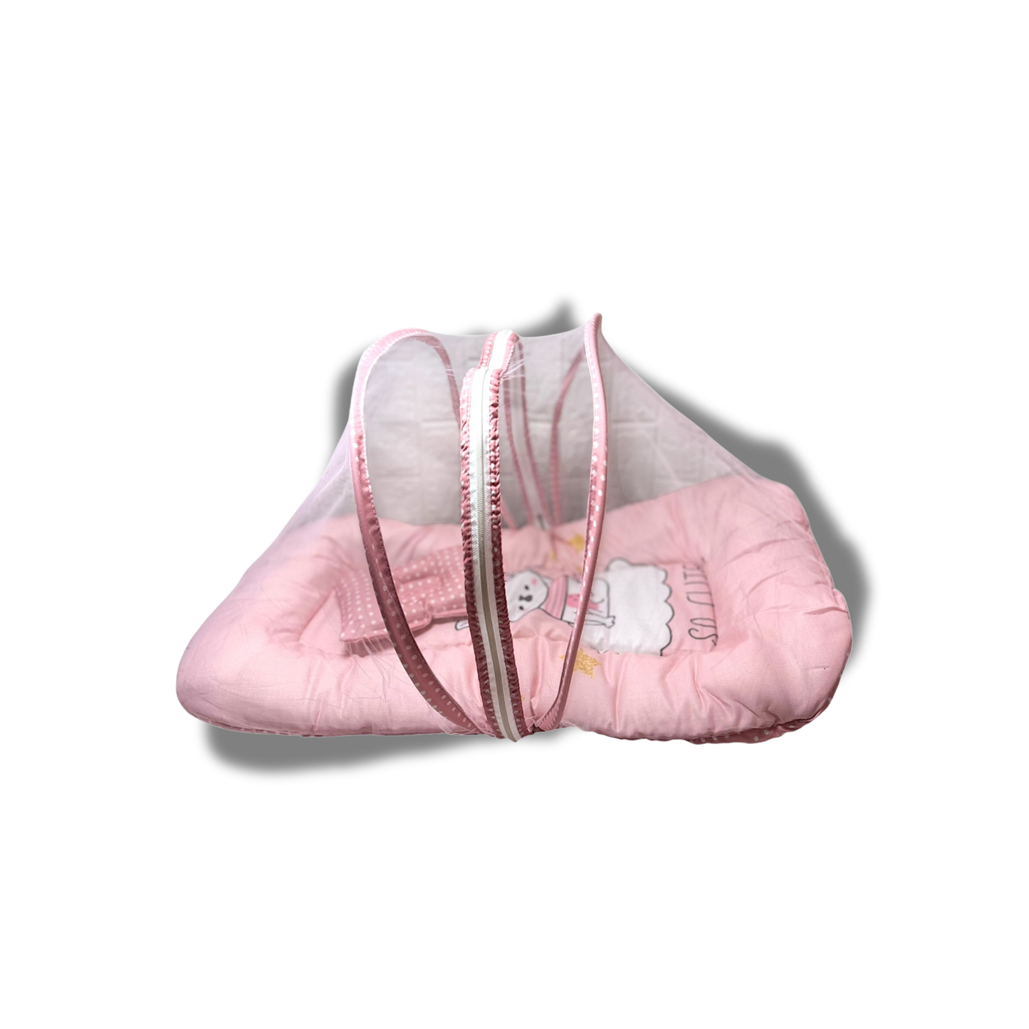 Baby Bed with Thick Mattress & Mosquito Net & Neck Pillowwith Zip Closure-Penguin Hello Winter