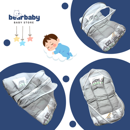 Premium EmbroideryBaby Bed with Thick Mattress & Mosquito Net & Neck Pillowwith Zip Closure
