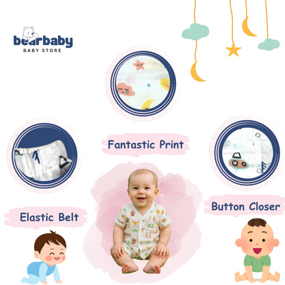 Baby Unisex Organic Cotton Muslin  Sleevless Jhabla & Payjama Set - Size 3m-6m-cloud Print