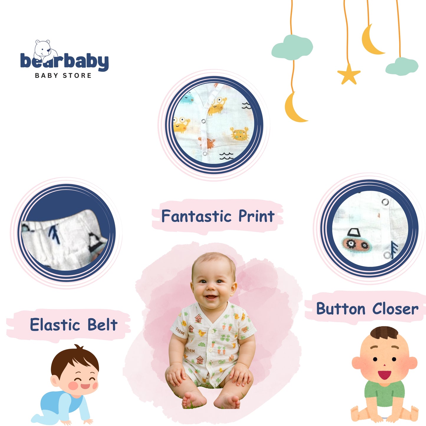 Baby Unisex Organic Cotton Muslin  Half Sleeves  Jhabla & Payjama Set - Size 6m-9m-Crab Print