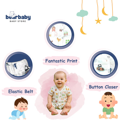 Baby Unisex Organic Cotton Muslin  Half Sleeves  Jhabla & Payjama Set - Size 6m-9m-Farm Print