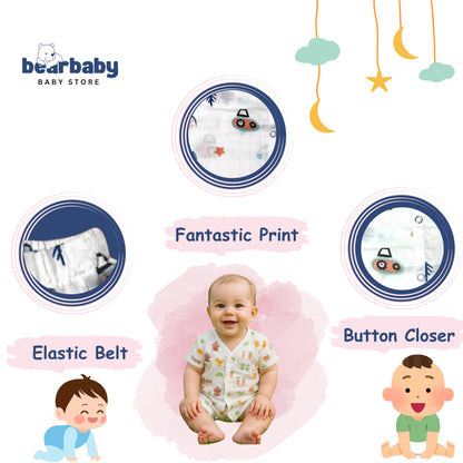 Baby Unisex Organic Cotton Muslin  Half Sleeves  Jhabla & Payjama Set - Size 6m-9m-Truck Print
