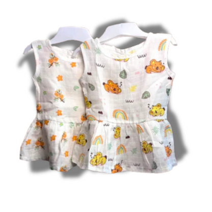 Baby Girl Organic Cotton Sleeveless Frock-Size(3M-6M)-Pack of 2-Assorted Prints 1