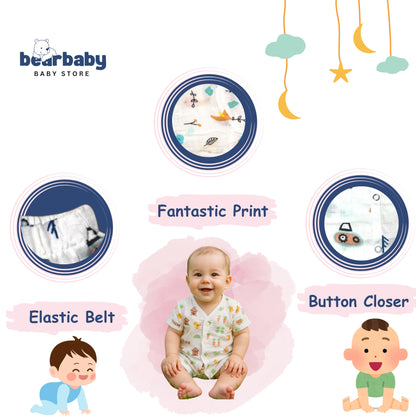 Baby Unisex Organic Cotton Muslin Full Sleeves Jhabla & Payjama Set - Size 9m-12m-Bird Print