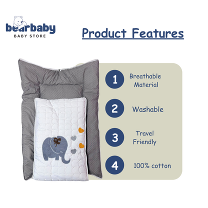Embroidery Premium Baby Sleeping Bag/ Carry Nest/Mattress/Elephant Print
