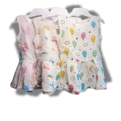 Baby Girl Organic Cotton Sleeveless Frock-Size6M-12M-Combo Pack of 3-Assorted Prints 2