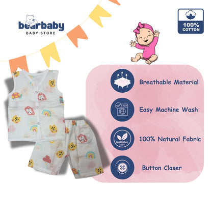 Baby Unisex Organic Cotton Muslin  Sleevless Jhabla & Payjama Set - Size 3m-6m-Monkey Print