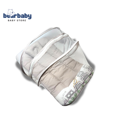 Premium EmbroideryBaby Bed with Thick Mattress & Mosquito Net & Neck Pillowwith Zip Closure