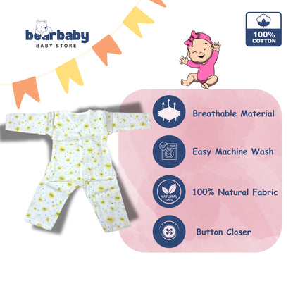 Baby Unisex Organic Cotton Muslin Full Sleeves Jhabla & Payjama Set - Size 6m-9m-Sun Print