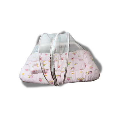Baby Bed with Thick Mattress & Mosquito Net & Neck Pillowwith Zip Closure-Animal Print