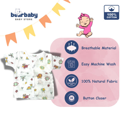Baby Unisex Organic Cotton Muslin  Half Sleeves  Jhabla & Payjama Set - Size 6m-9m-Lion Print