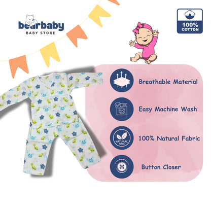 Baby Unisex Organic Cotton Muslin Full Sleeves Jhabla & Payjama Set - Size 9m-12m-Trutle Print