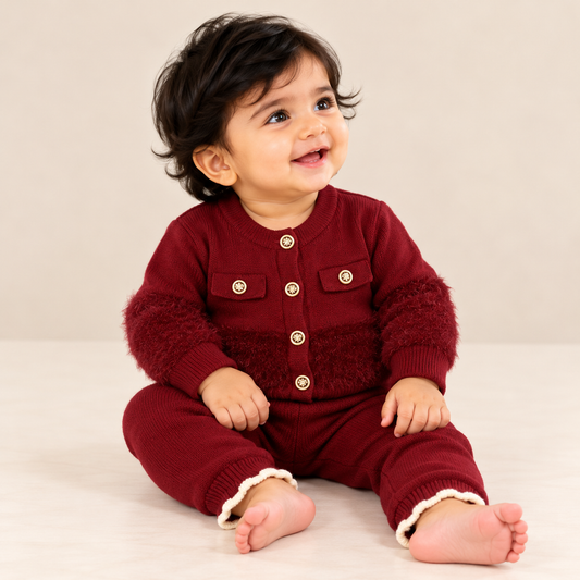 Bearbaby Baby Girl Winter Outfit Set | Teddy Bear Full Sleeve Top & Pants ---15