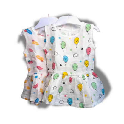 Baby Girl Organic Cotton Sleeveless Frock-Size(3M-6M)-Pack of 2-Assorted Prints 3