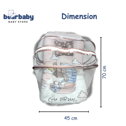 Baby Bed with Thick Mattress & Mosquito Net & Neck Pillowwith Zip Closure-Back to School