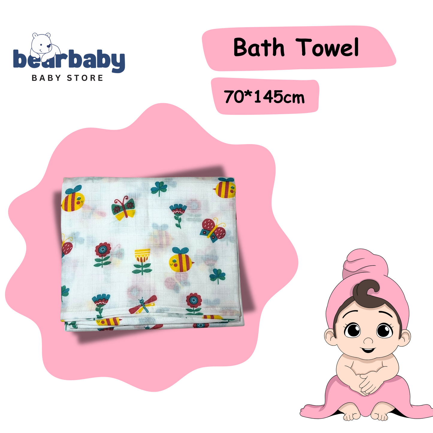 Muslin Towel for Newborn Baby-1Layer/Size 70cm*145cm-Combo Pack 2-Assorted Prints3