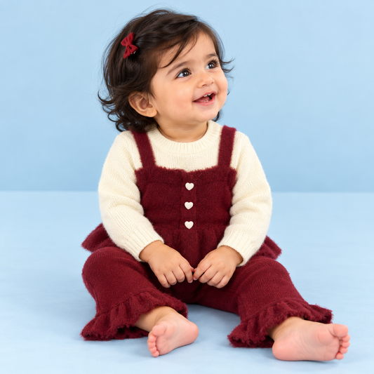 Bearbaby Baby Girls Dungaree Set | Winter Full Sleeve Top & Pants ---14