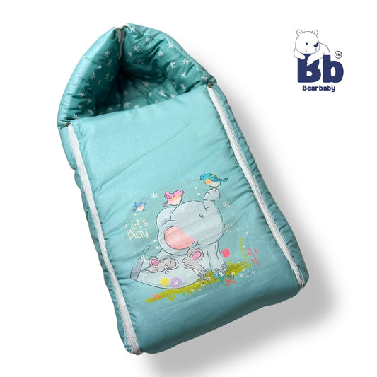 3in 1 Baby Bed Sleeping Bag & Carry Nest Infant Portable Bassinet for Baby Carrying-Elephant Print