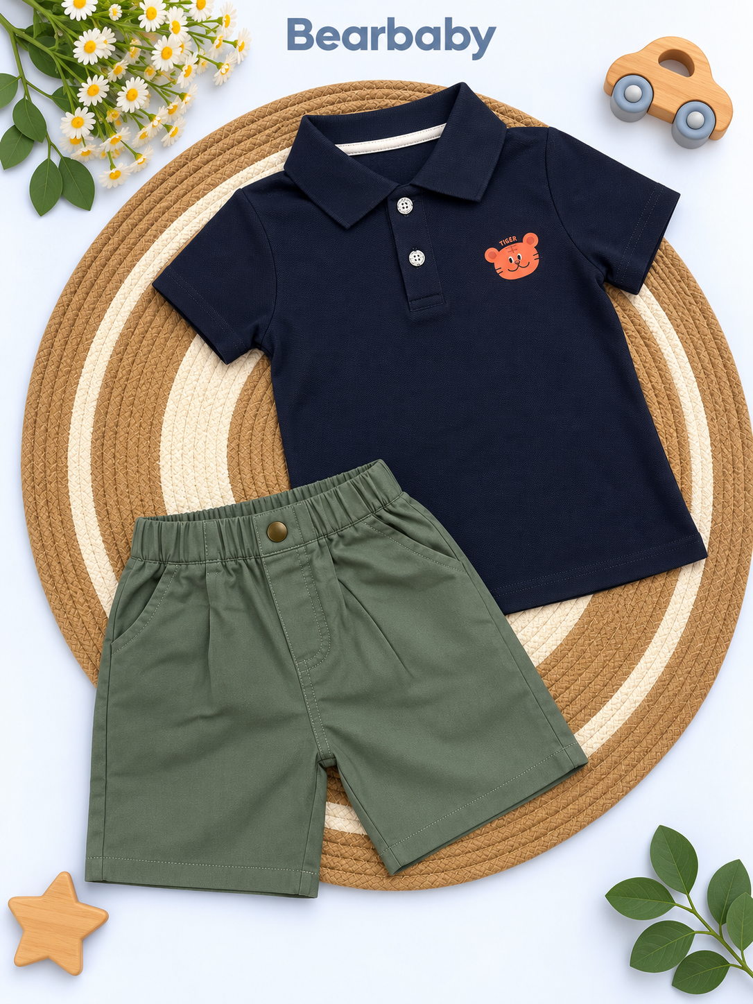 Bearbaby Boys Polo T-Shirt & Shorts Set – Casual Summer Outfit for Toddlers