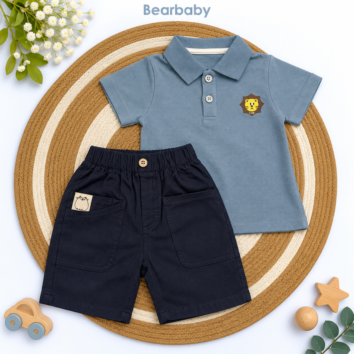 Bearbaby Boys Polo T-Shirt & Shorts Set – Casual Summer Outfit for Toddlers