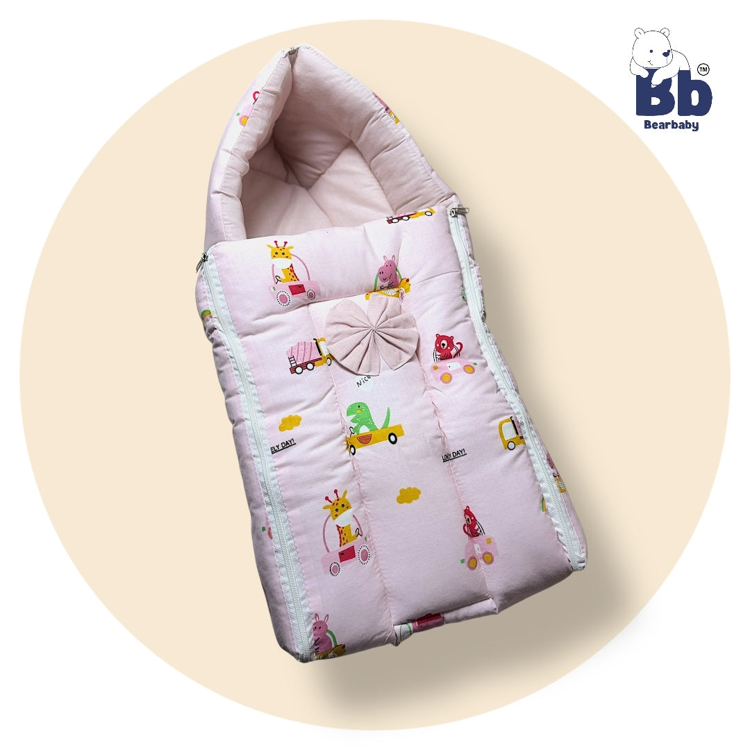 3 in 1 Baby Bed Sleeping Bag & Carry Nest Infant Portable Bassinet for Baby Carrying-Animal Print