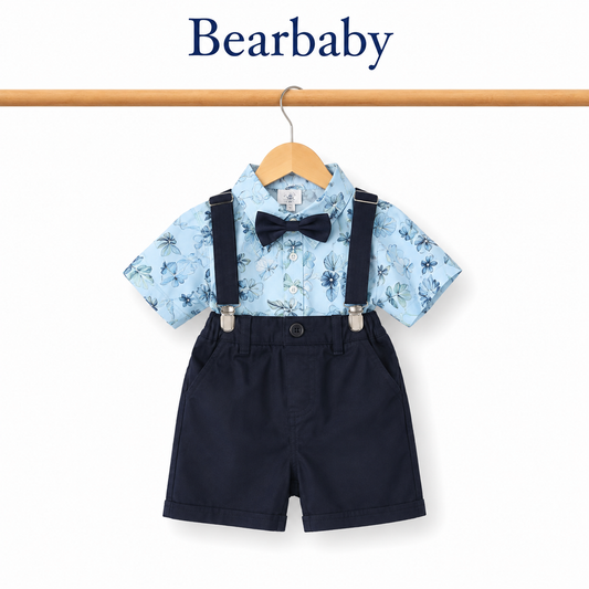 Bearbaby Blue Safari Suspender Shirt & Shorts Set | 9M-36M  --7