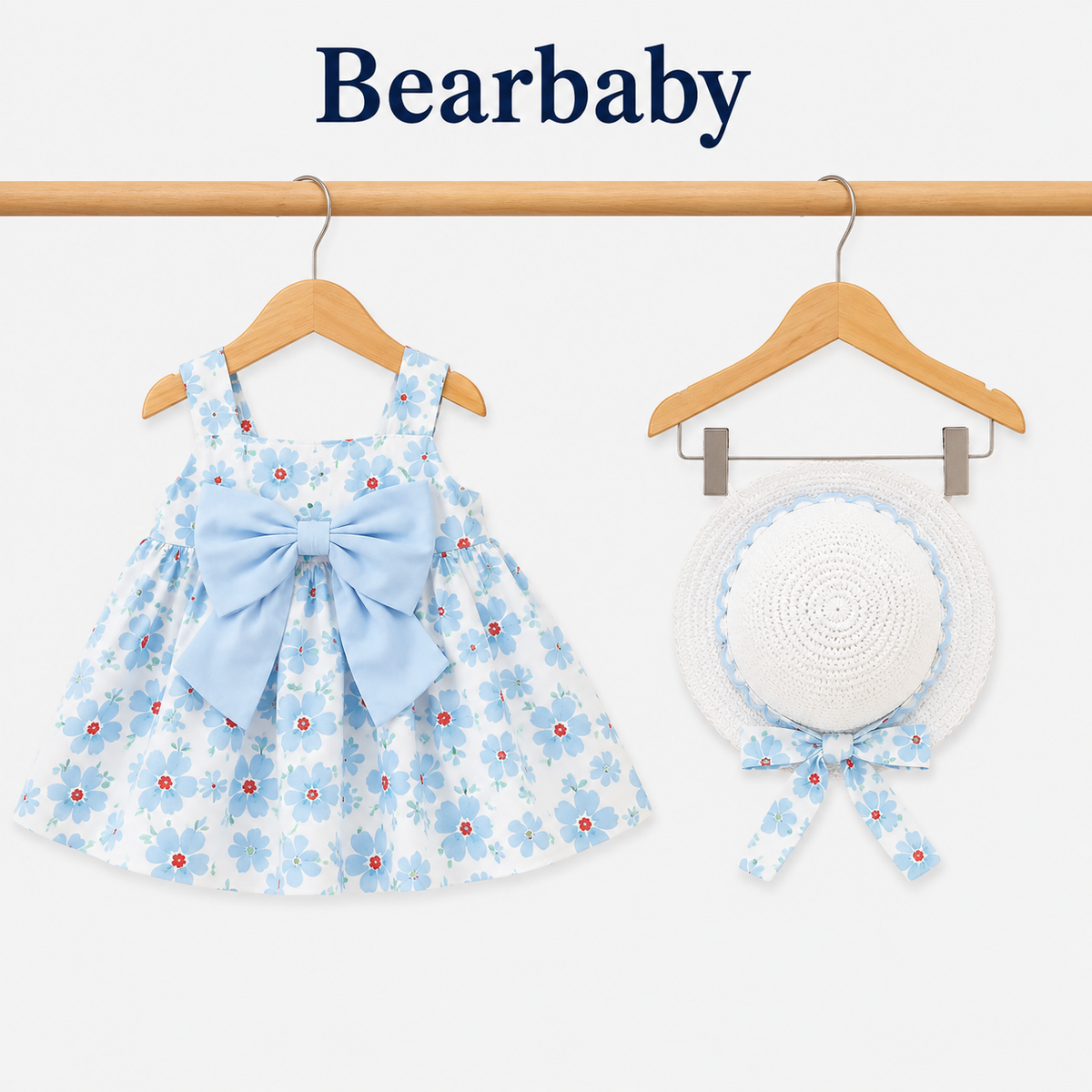 Bearbaby Blue Floral Baby Girls Dress with Hat Set | 6 Months–3 Years  --9