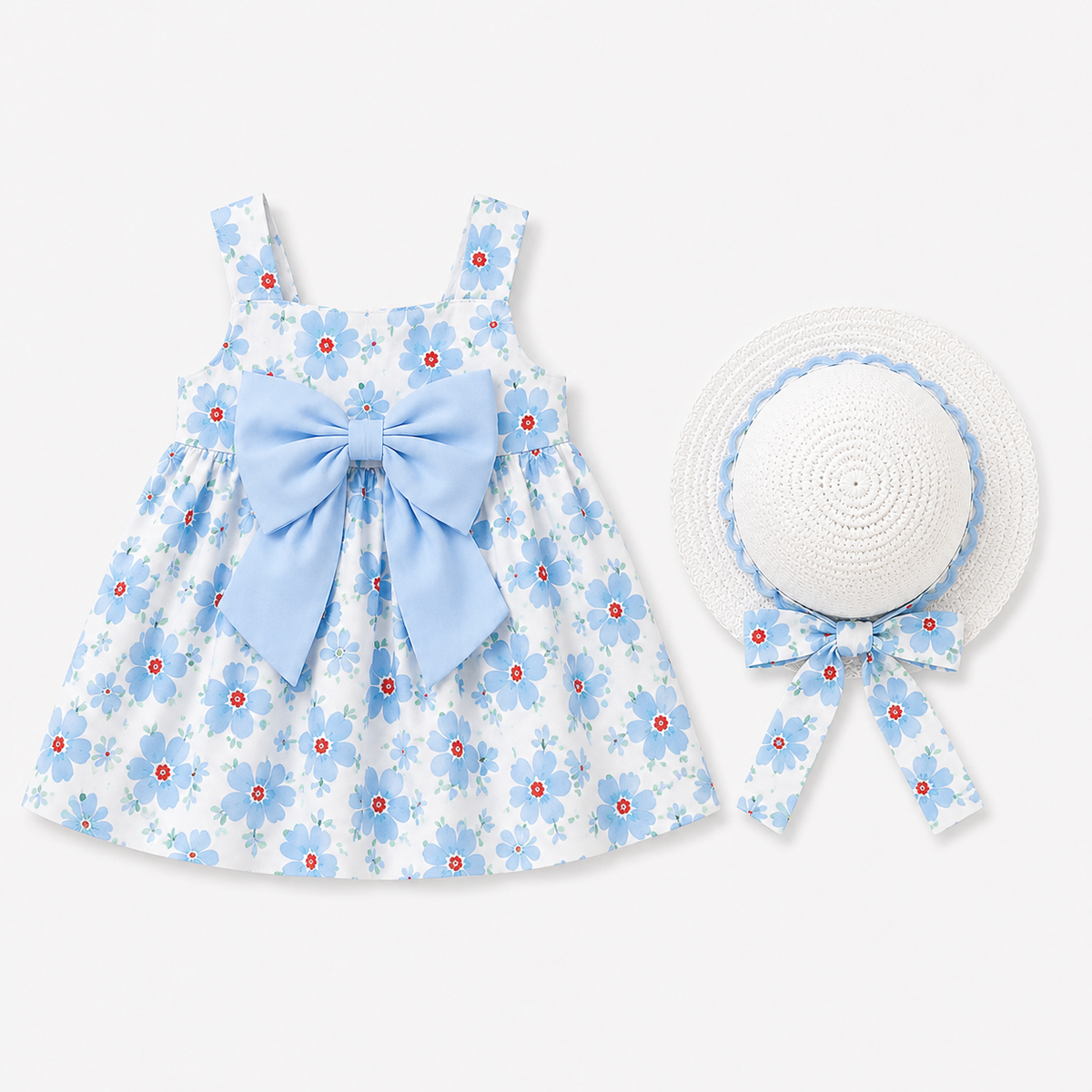Bearbaby Blue Floral Baby Girls Dress with Hat Set | 6 Months–3 Years  --9
