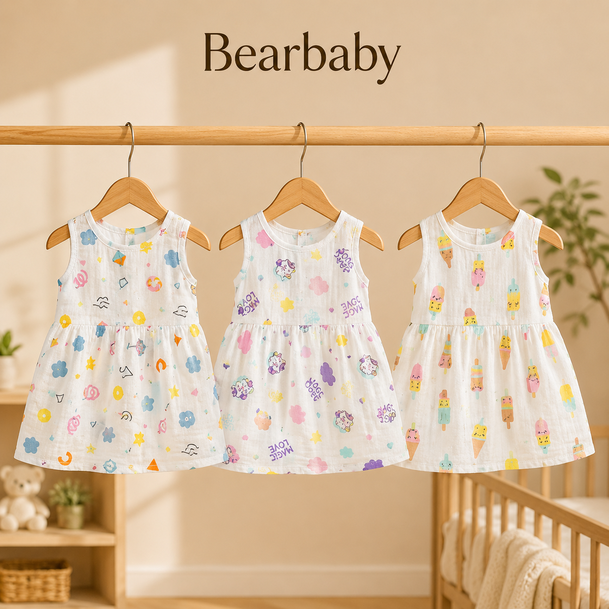 Bearbaby Sleeveless Baby Frocks Combo for Infants with Lightweight Cotton Fabric and Playful Everyday Designs