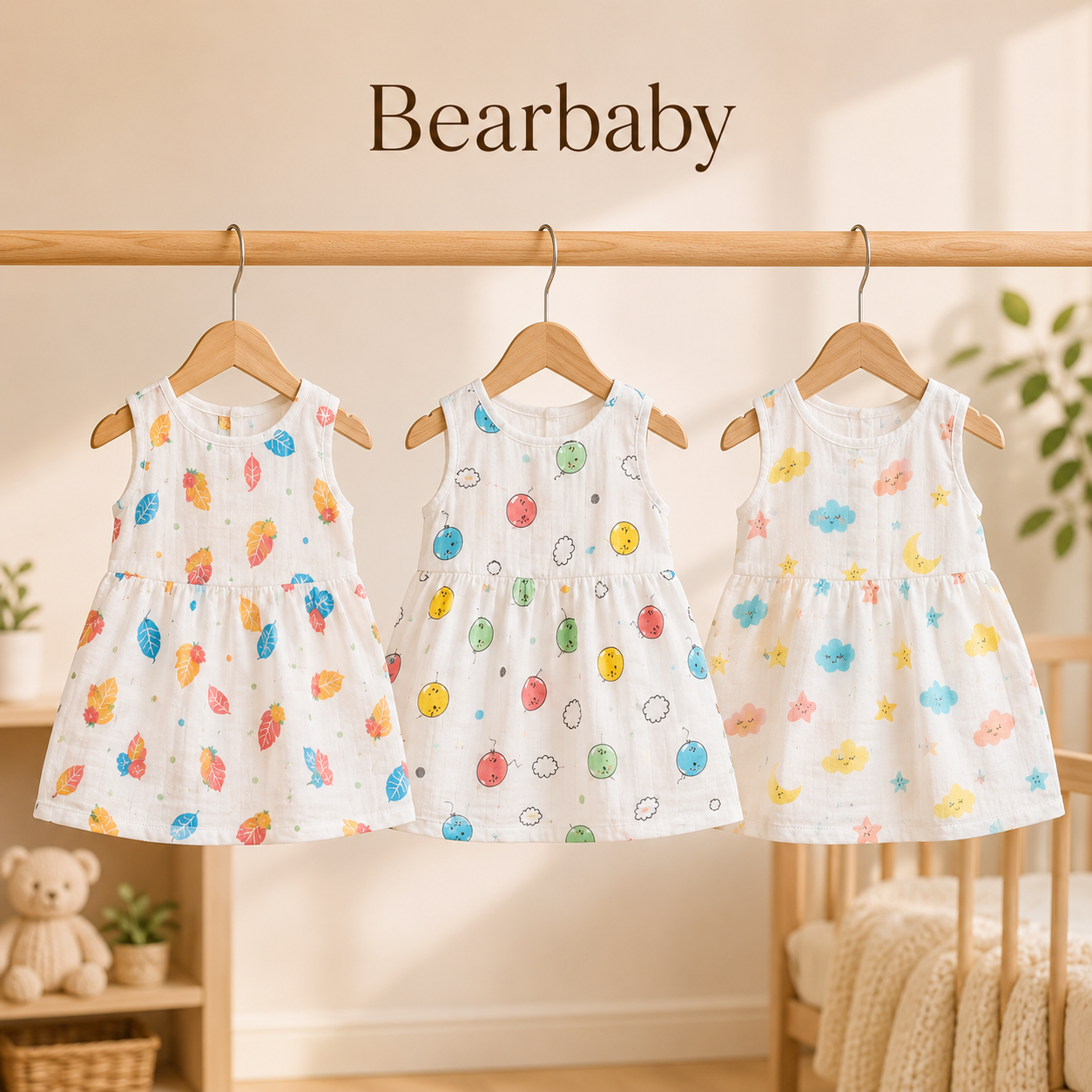 Bearbaby Sleeveless Baby Frocks Combo for Infants with Lightweight Cotton Fabric and Playful Everyday Designs