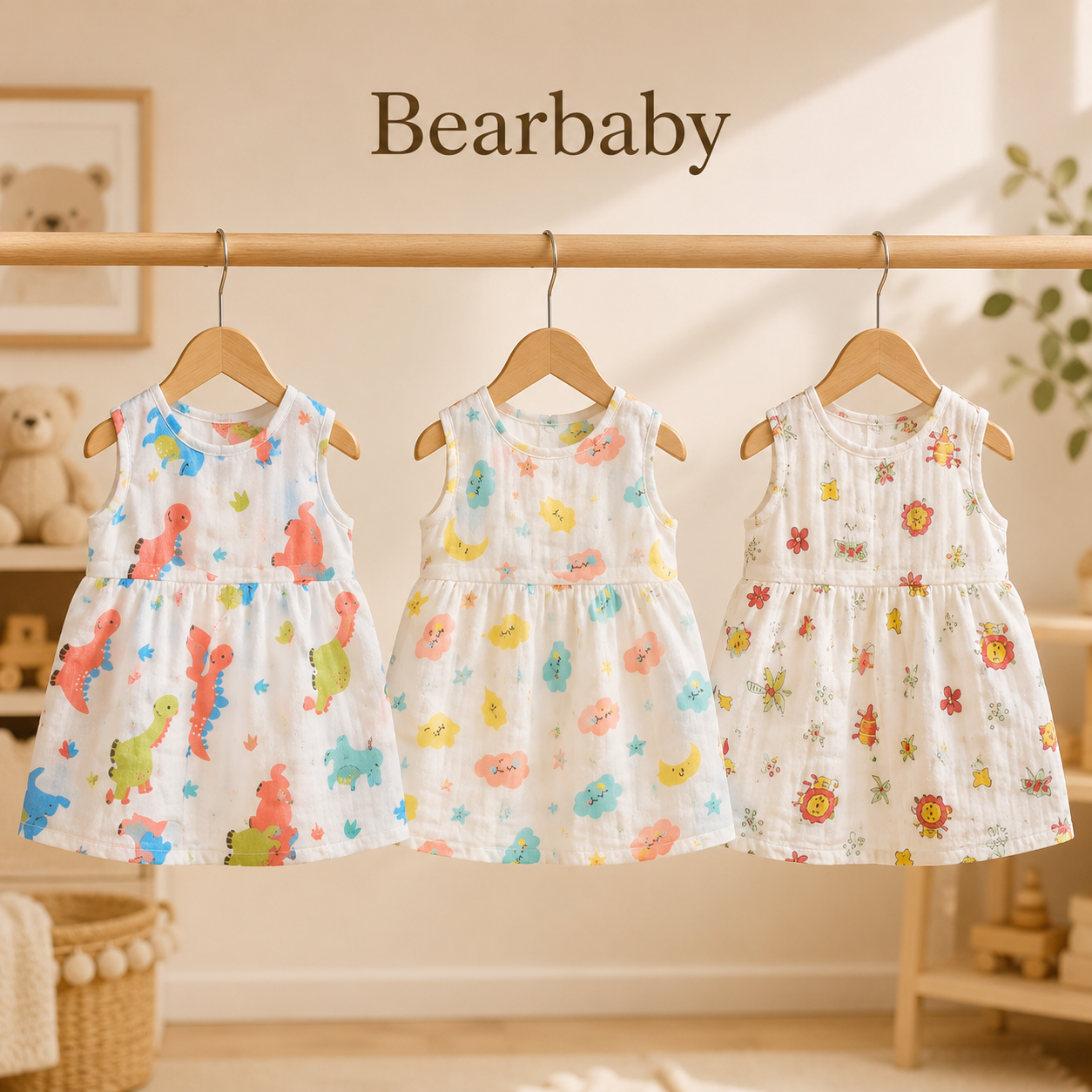 Breathable Cotton Baby Girl Frock Combo Pack with Moon, Floral and Cute Cartoon Animal Prints