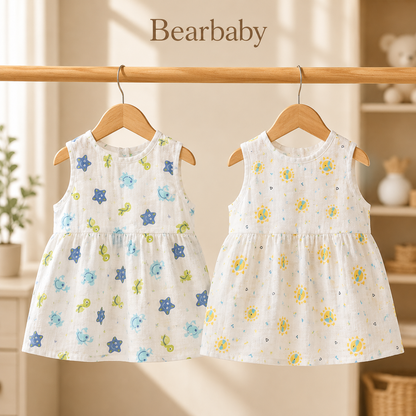 Breathable Cotton Baby Girl Frock Combo Pack with Colorful Balloon and Construction Vehicle Prints