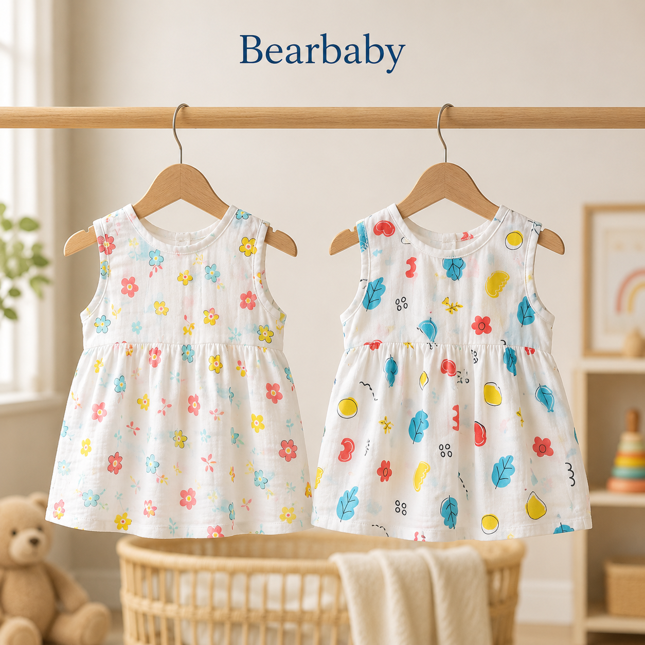 Breathable Cotton Sleeveless Baby Dresses for Girls Featuring Space, Stars and Lion Print Designs