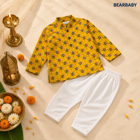 Bearbaby Baby Boys Kurta Pajama Set 0M–3Y | Sindoor Gulnaar Bageecha
