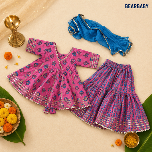 Bearbaby Baby Girls Ethnic Wear 0M–3Y | Gulabi Rani Neel Pushp