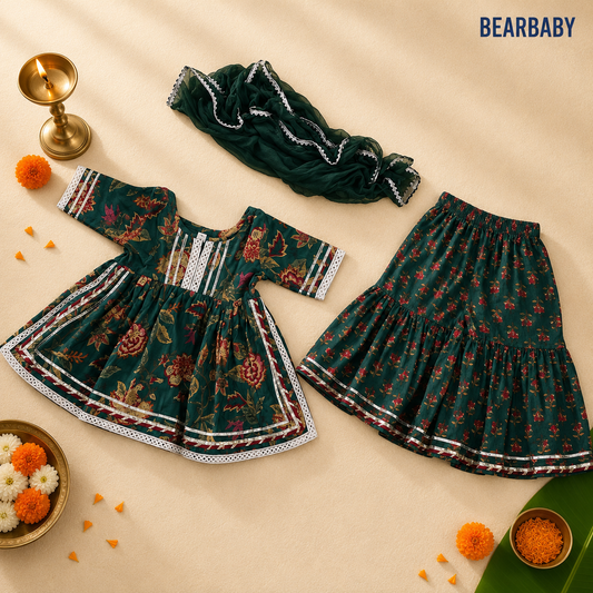 BearBaby Baby Girls Ethnic Sharara Set 0M-3Y | Neel Panna Gulzar