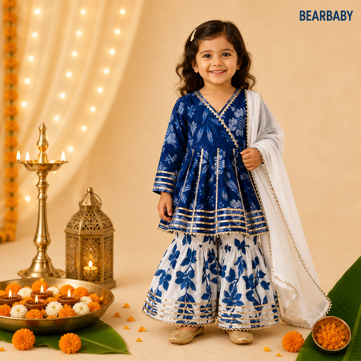 Bearbaby Baby Girls Sharara Set 0M–3Y | Rajwadi Neel Chandrika