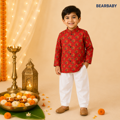 Bearbaby Baby Boys Mustard Kurta Pajama Set 0M–3Y | Kesar Zari Pushpangan