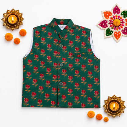 Bearbaby Baby Boys Kurta Pajama with Nehru Jacket 0M–3Y | Neel Panna Gulzar